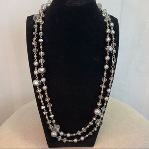 Dark gray silver and clear rhinestone bead necklace chain